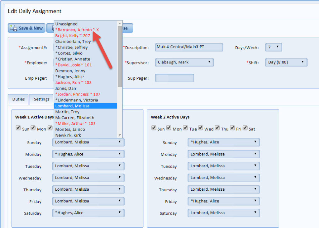 EVS Management Daily Work Assignments
